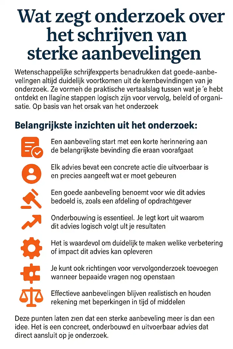 Aanbevelingen scriptie 21 Wat zegt onderzoek over het schrijven van sterke aanbevelingen