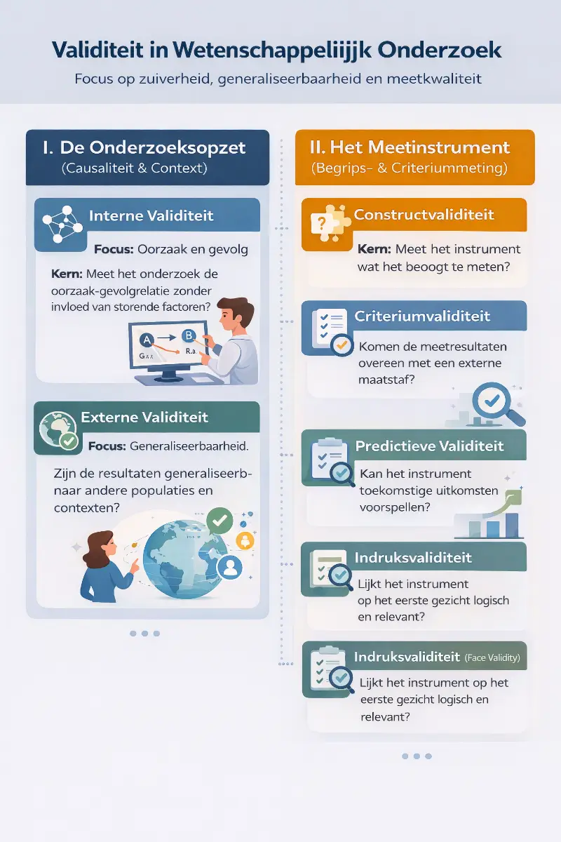 Verschillende soorten validiteit in onderzoek