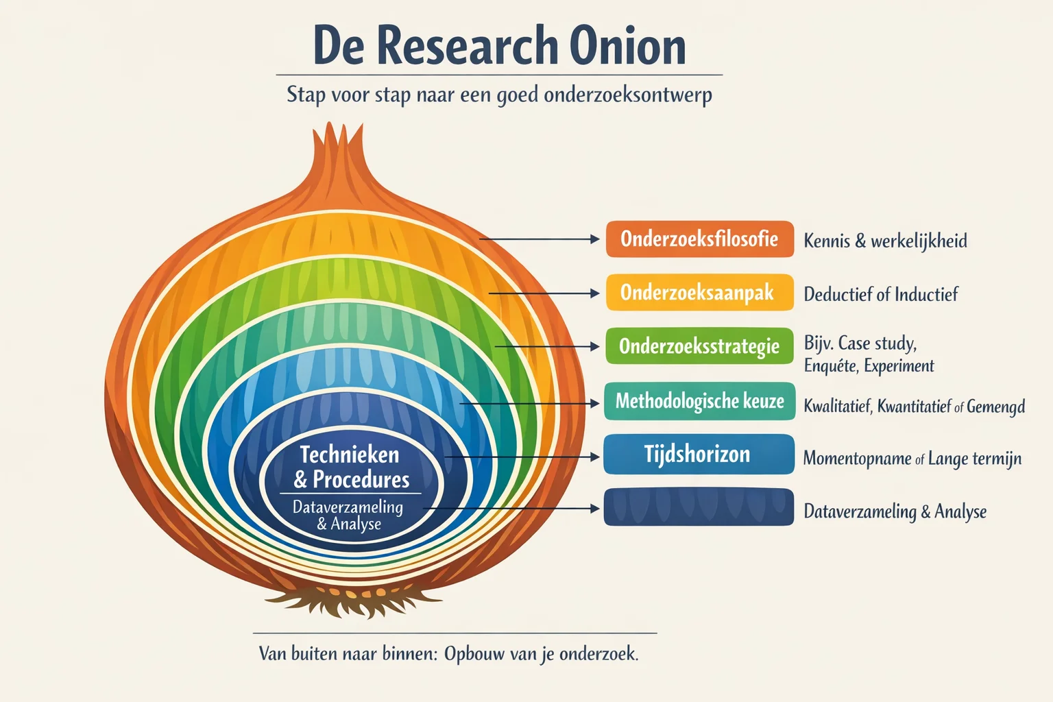 De Research Onion: zo kies je stap voor stap de juiste onderzoeksmethode 21 Hoe werkt de Research Onion?